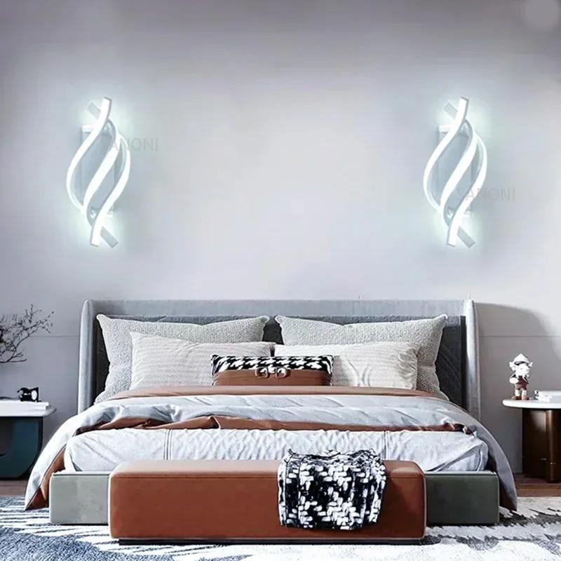 곡선 디자인 LED 벽 조명 나선형 램프, 거실 침실 침대 옆 통로 스콘스, 홈 장식 조명 기구
